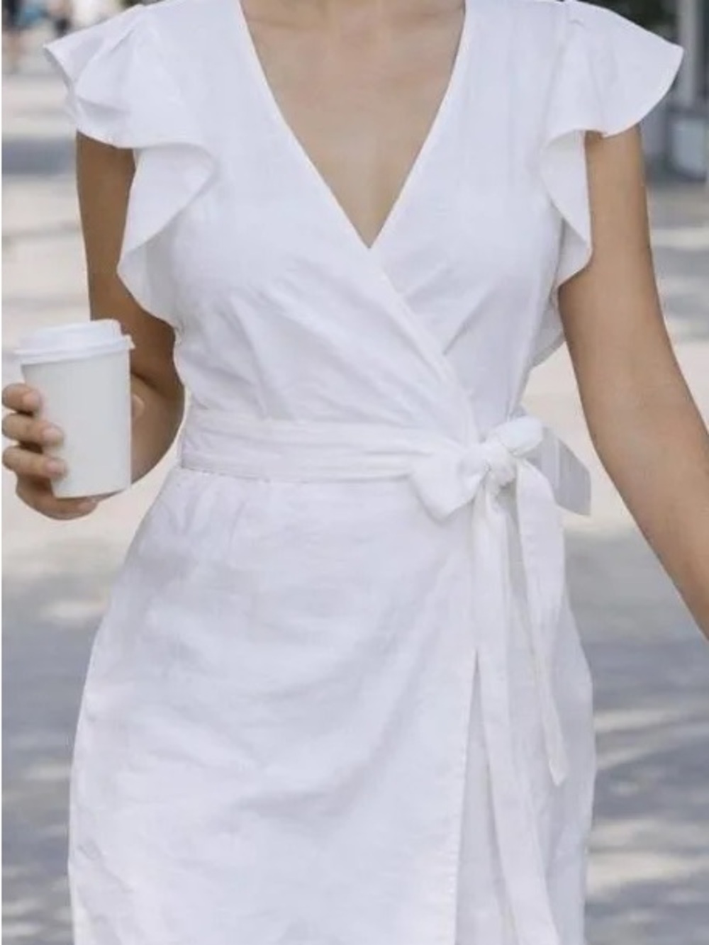 ALC White Linen Blend Wrap Dress